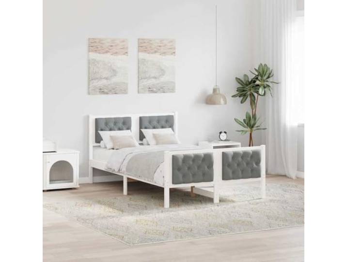 YUOTYRKTEJRSG Massives Kiefernholz Polsterbett Modern Hellgrau 135x190 cm Bettrahmen Hellgrau 135x190 cm Massives Kiefernholz Bettgestalt mit Gepolstertem Kopfteil & Lattenrost, Stabiler Bettrahmen