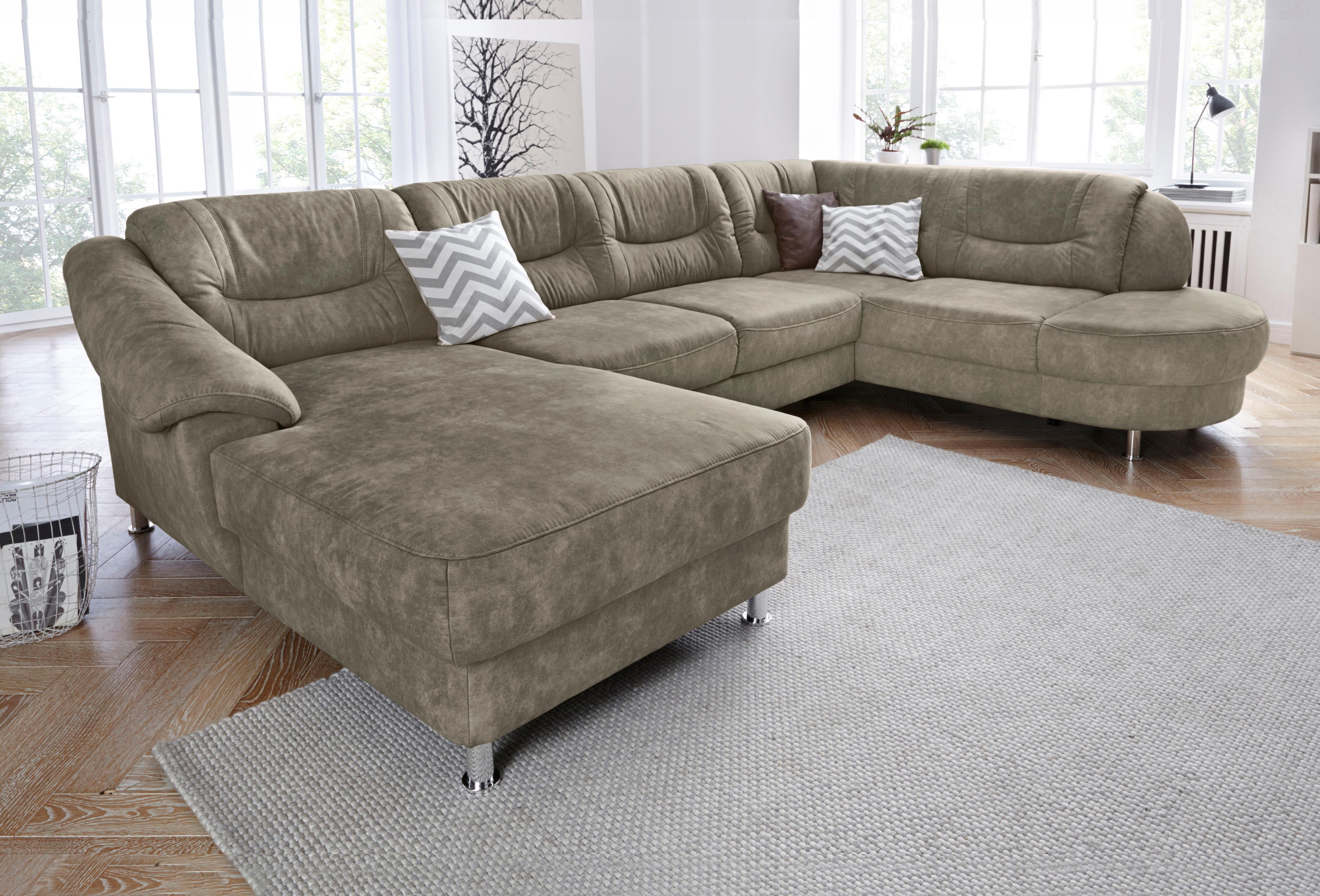 Wohnlandschaft SIT & MORE "Salsa U-Form", grau (taupe), B:333cm H:86cm T:205cm, Struktur (100% Polypropylen);Bedruckte Microfaser (100% Polyester);Luxus-Microfaser ALTARA NUBUCK (100% Polyester), Sofas, Wohnlandschaft, mit Federkern, wahlweise mit Schlaff