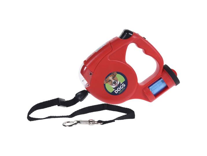 Hunde Rollleine, Ausziehleine mit Lampe und Hundebeutelhalter