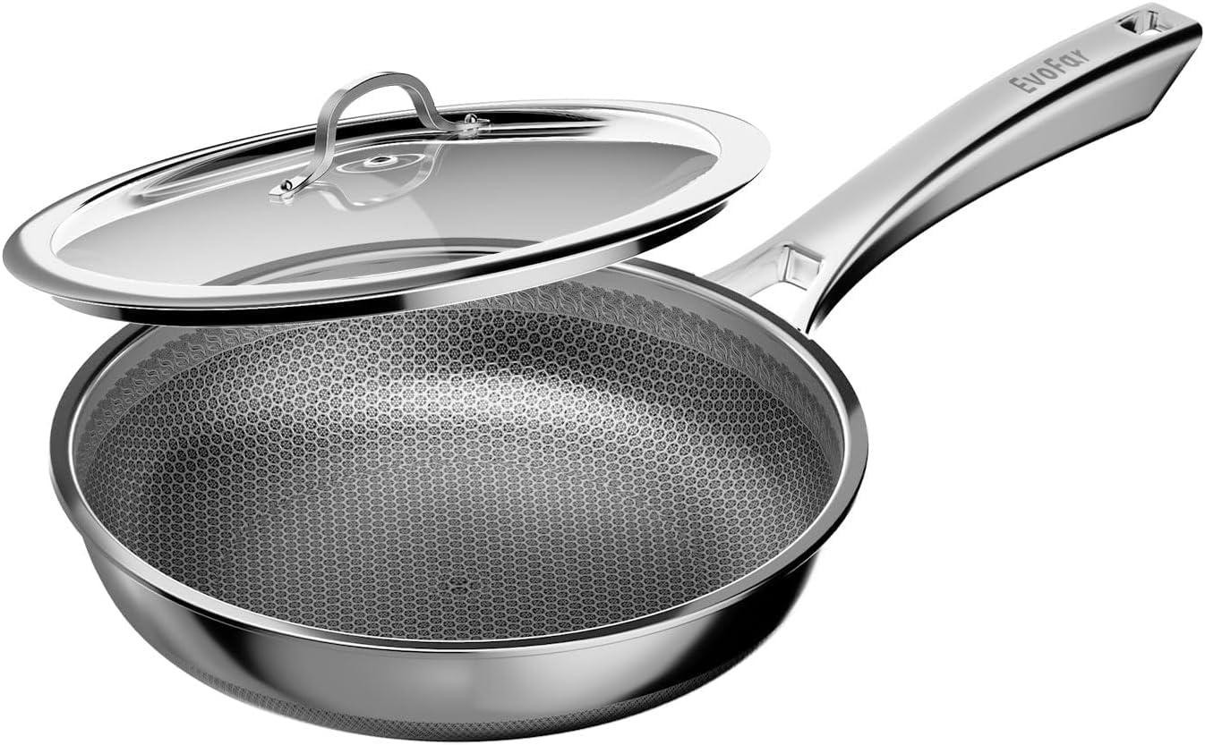 Dripio Roestvrijstalen koekenpan met deksel en antiaanbaklaag, 24 cm