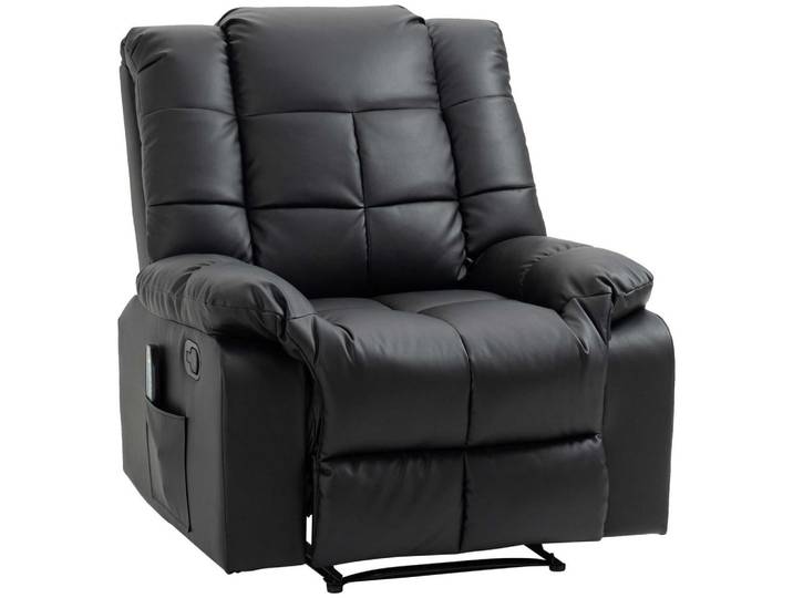 Homcom Massagesessel Elektrisch Fernsehsessel mit Liegefunktion 8 Massagepunkte Schwarz, Leder, Eukalyptusholz, Füllung: Schaumstoff,Schaumstoff, 99x99x94 cm, Wohnzimmer, Sessel, Massagesessel