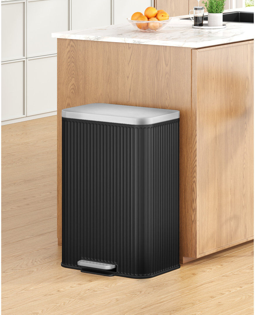 Hzuaneri Kitchen Bin, 30L/50L Rubbish Bins for Kitchen, kitchen Pedal Bin with Soft Close Lid, Removable Inner Bucket, Stainless Steel Trash Bins with Vertical Black 1 x 50L
