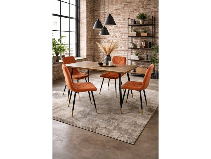 moebel-direkt-online Essgruppe 5tlg. Tischgruppe Intarsie, Esstisch 140x80 cm, Polsterstühle in Samtoptik