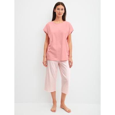 Capri-Pyjama CALIDA "Lovely Nights", Damen, Gr. M (44/46), rosa (peach cream), Single Jersey, Obermaterial: 100% Baumwolle, bequem 3/4-Länge, Rundhals, Homewear-Sets, mit kurzem Arm und Rundhalsausschnitt, weiche Single-Jersey Qualität