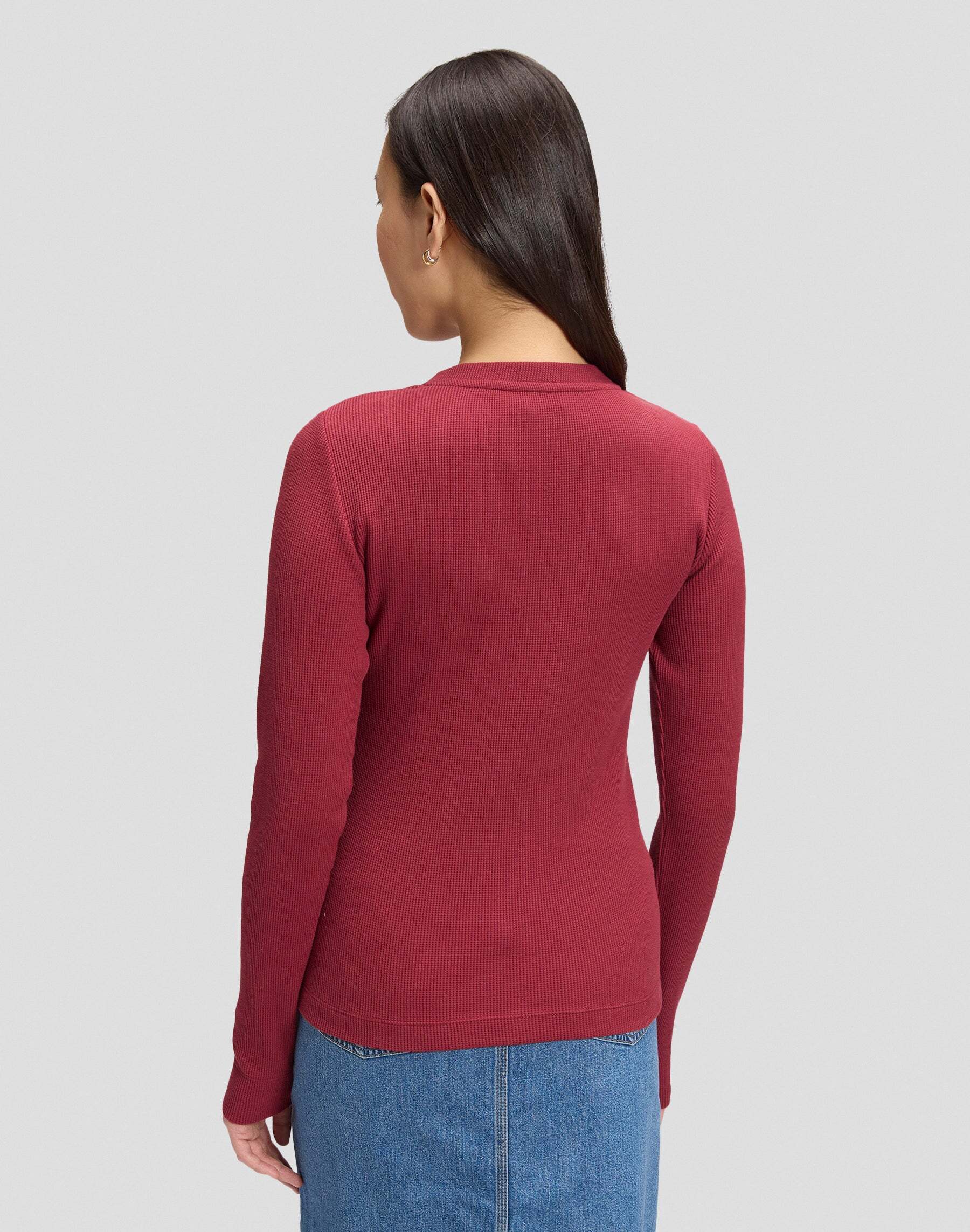 Langarmshirt LEE "Lee Langarmshirt Waffle Henley", Damen, Gr. M, rot, Obermaterial: 100% Baumwolle CO., Shirts Langarmshirt rot M