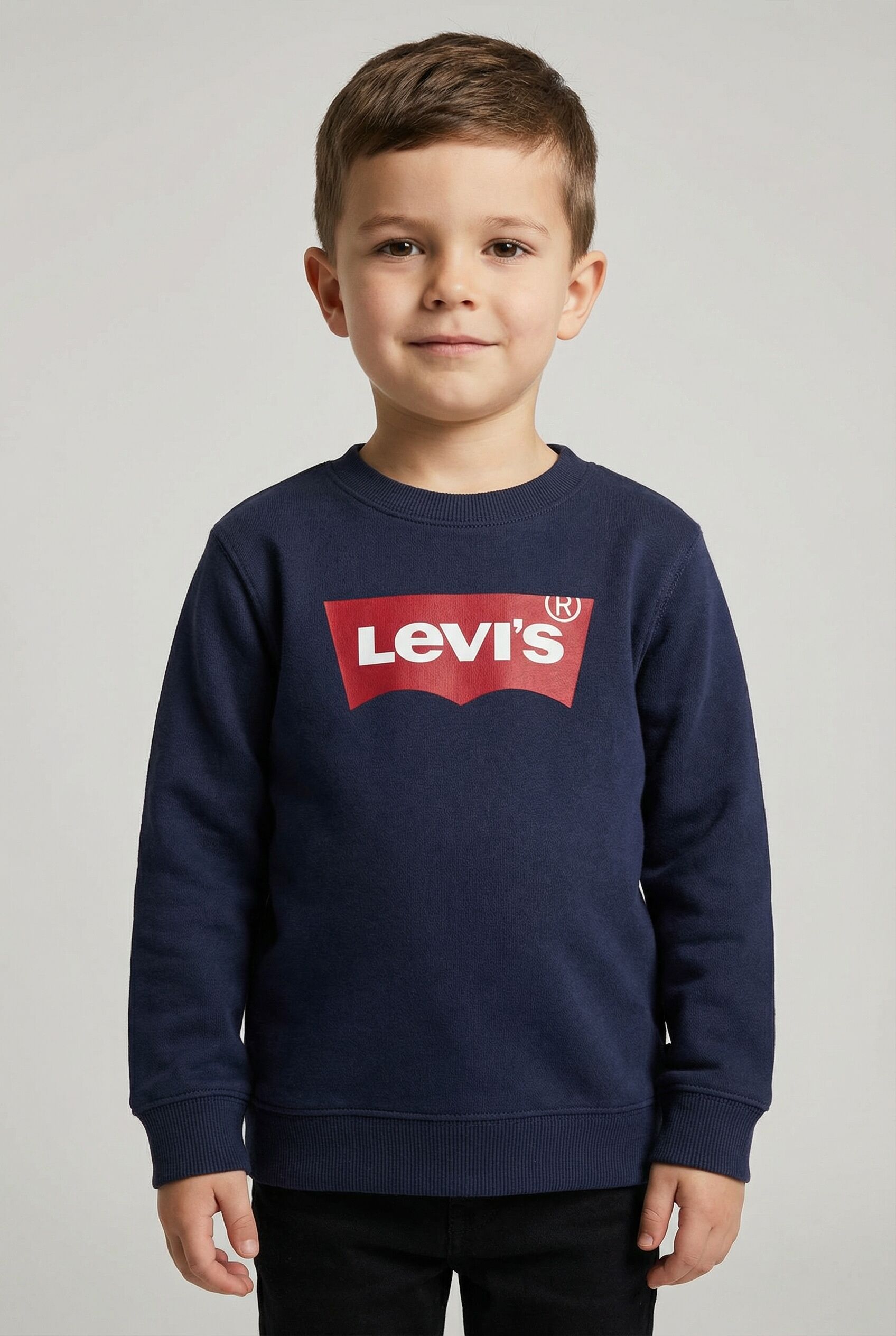 Sweatshirt LEVI'S KIDS "LVB LVB FRENCH TERRY BATWING", Jungen, Gr. 6M68, blau (marineblaus), Sweatware, Obermaterial: 55% Baumwolle, 45% Polyester, bedruckt, regular fit normal, Rundhals, Rippbündchen, Sweatshirts Sweatshirt, BABY UNISEX marineblaus 6M68