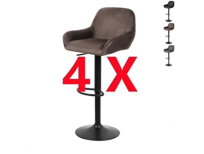HSTURYZ Lot de 4 Tabourets de Bar Chaise Bar Haute en Velours avec Repose-Pieds Chaise Haute Marron