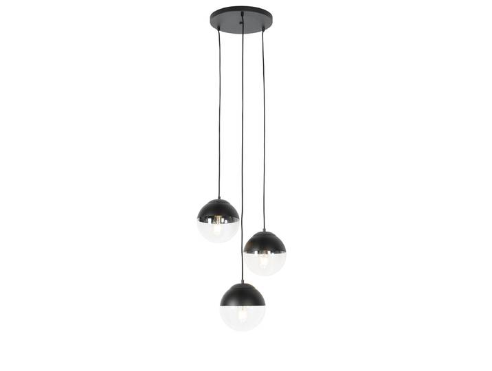 Suspension rétro noire avec verre clair rond 3 lumières - Eclipse
