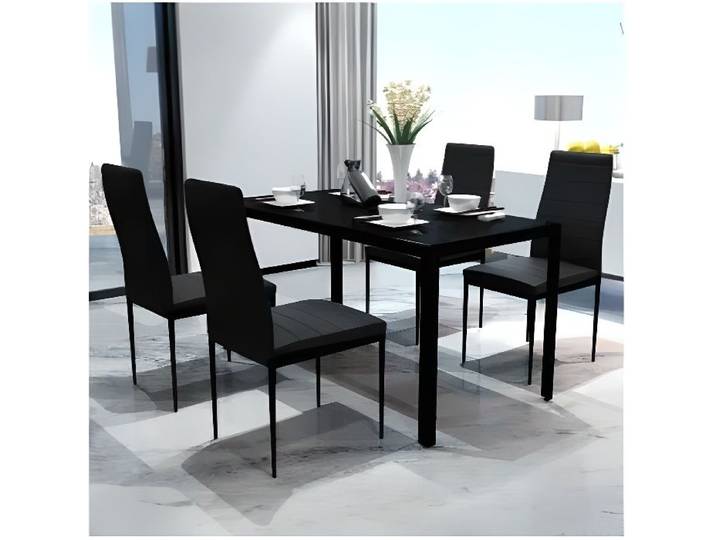 Table à Manger - Avez - Noir - Verre trempé - Cuir artificiel - 4 places