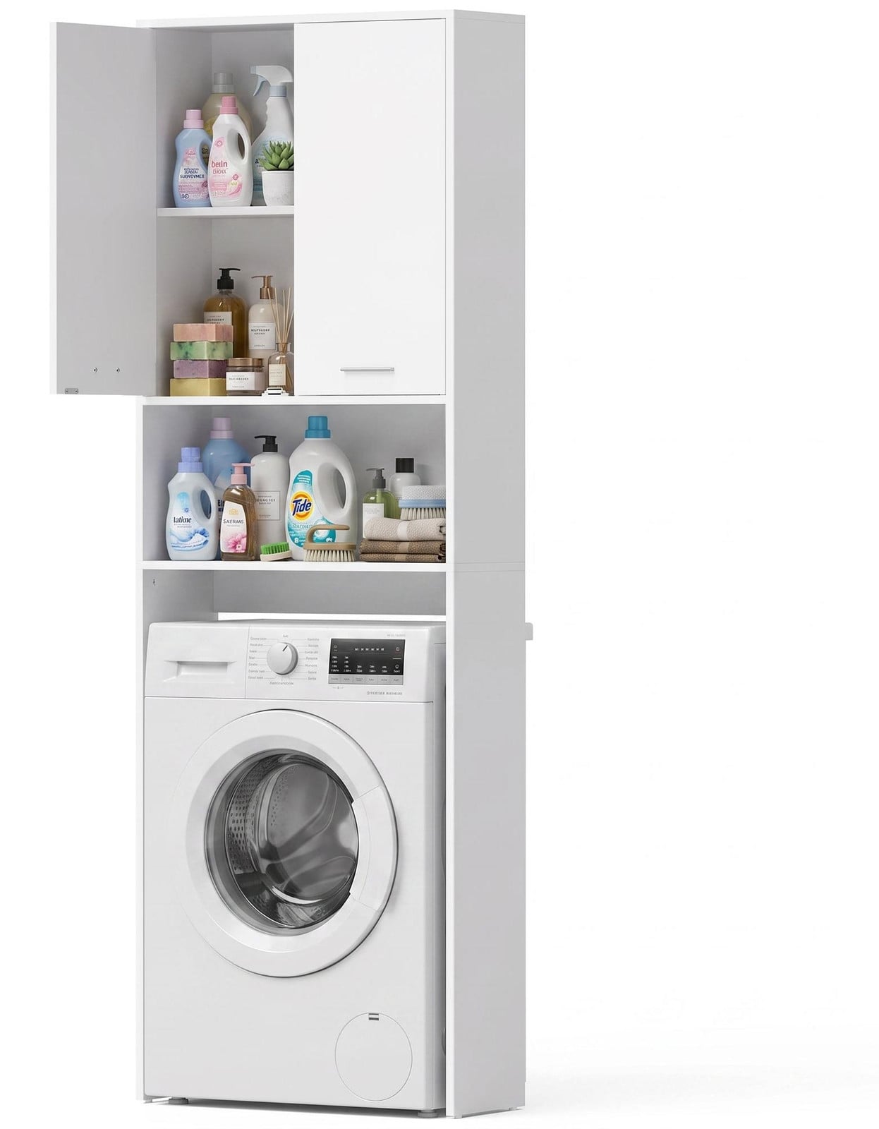 HOMCOM Wasmachine meubel en hoge toiletkast met open vak, wit