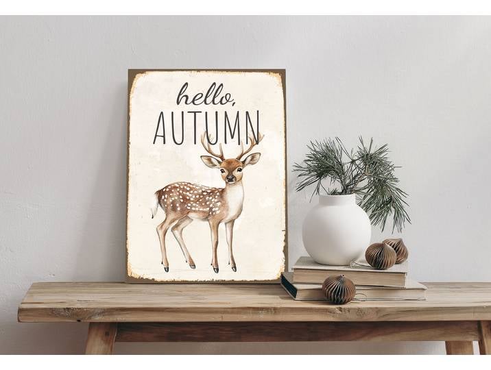 Alu-Dibond-Druck QUEENCE Rehkitz , braun (farbe bild(er): braun), B:20cm H:30cm T:0,2cm, Alu Dibond, Bilder, Alu-Dibond-Druck, Autumn, Herbst, Schild
