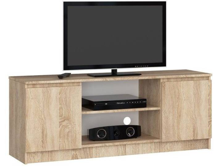 Meuble TV - AKORD - Chêne Sonoma - 140 cm - 2 portes - 2 étagères