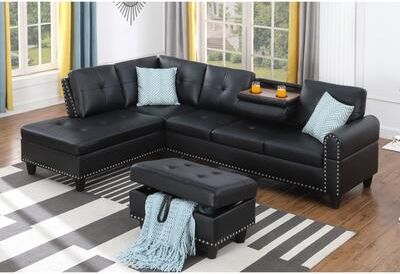 Traditional Upholstered L-Shaped Sectional Sofa with Accent Pillows by GDFStudio