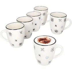 6x Olove Kaffeebecher 300ml Steingut Schneeflocke Weihnachten Winter Tee-Tasse