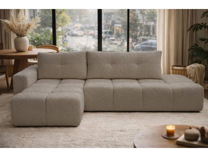 Compleo Ecksofa boucle, 275 cm breit, Wolken-Ecksofa, Liegefläche: 140x205
