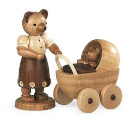 Müller Erzgebirge Bärenmutter mit Kinderwagen natur klein Höhe 10 cm