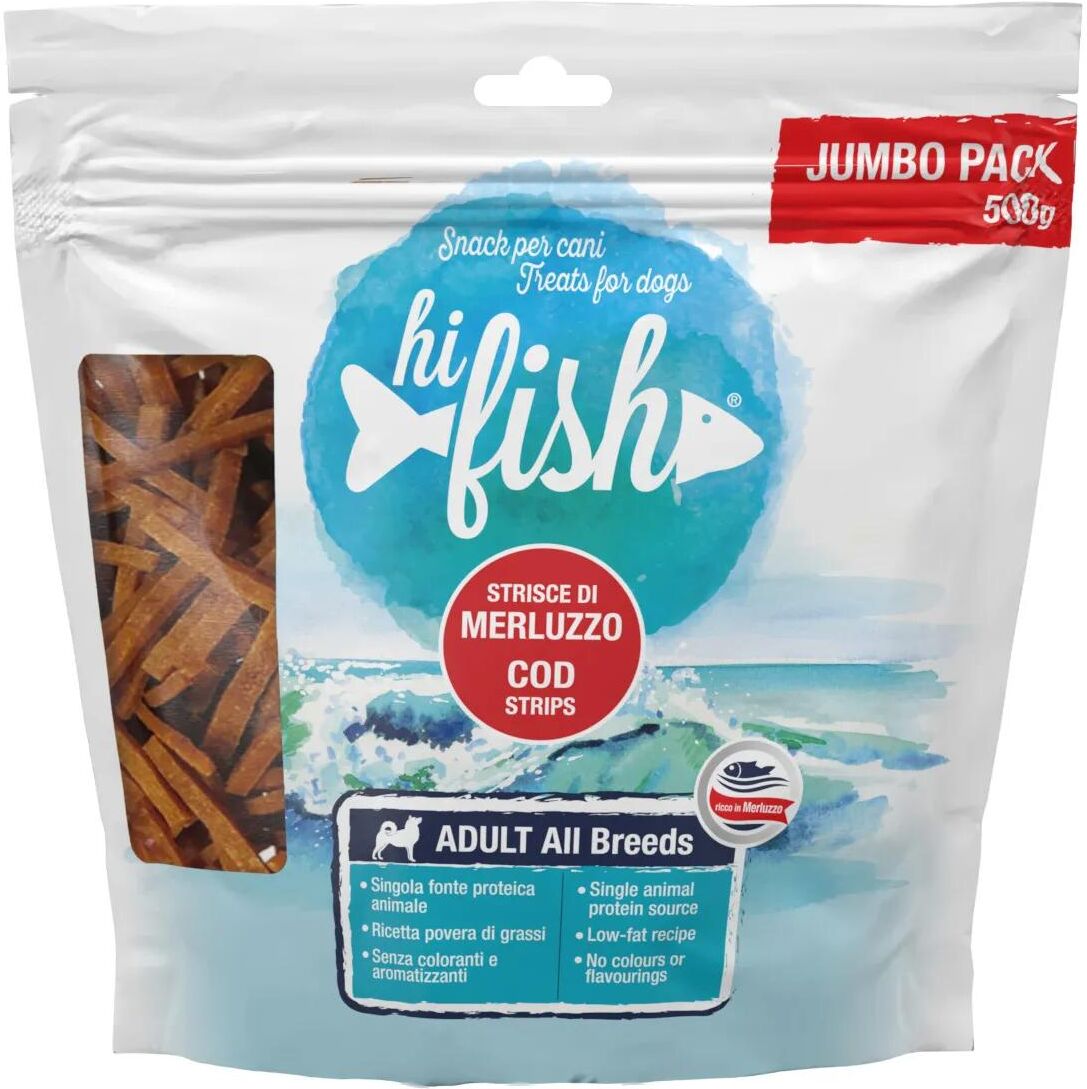 Kit Risparmio 2x500G Hi Fish Dog Snack Strisce MERLUZZO