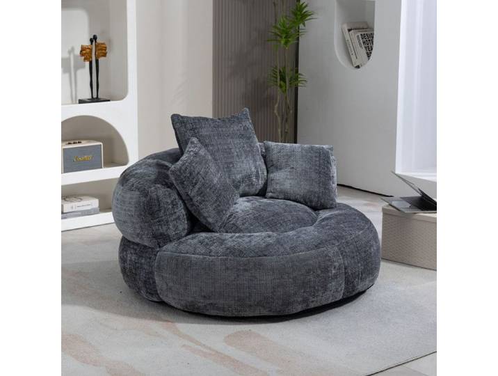 NuvlaGu - Fauteuil pouf rond - Fauteuil lounge - Confortable et moelleux - 108x108x52 cm - Gris