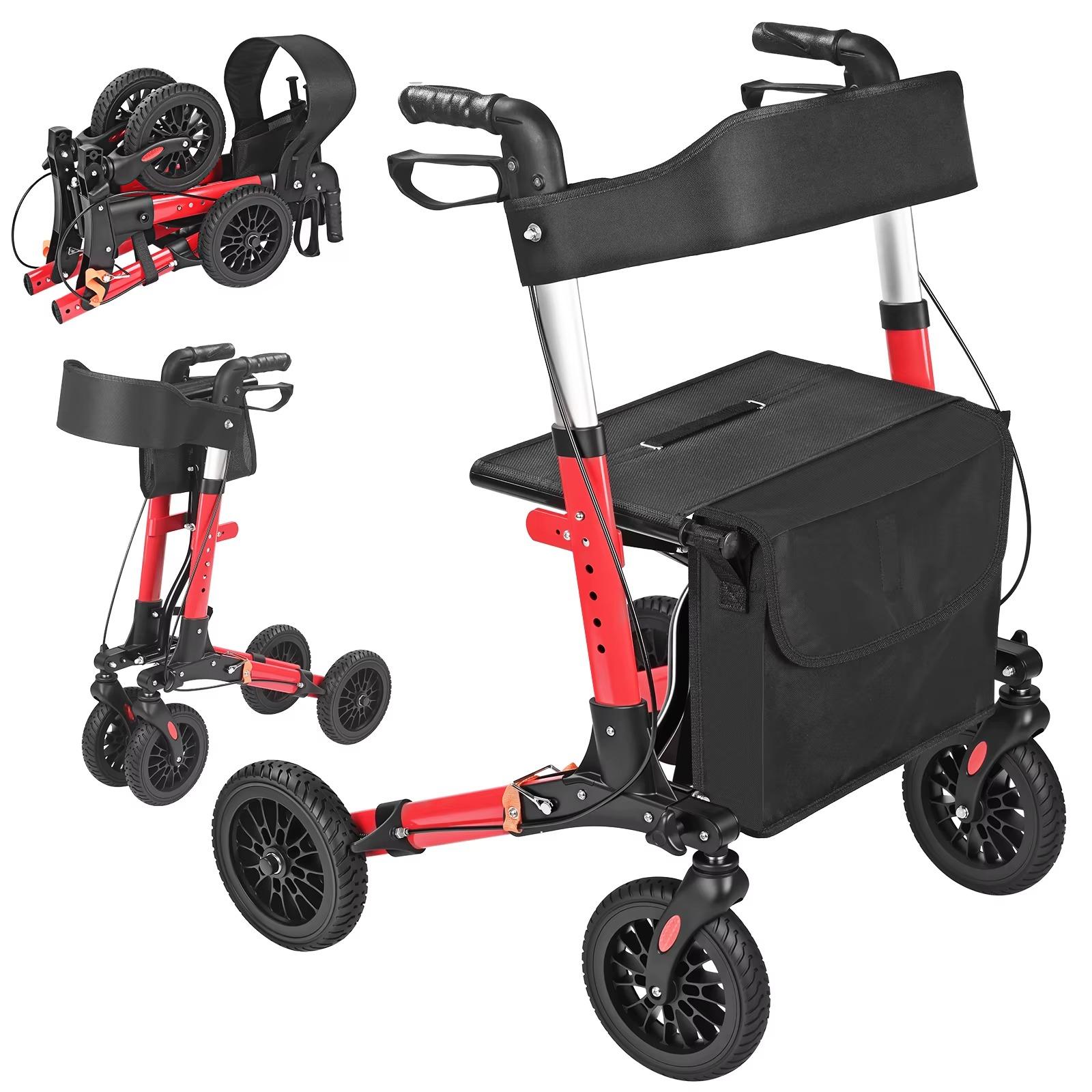 Rollator mit Sitz und Rückenlehne - Faltbare Gehhilfe mit 4 Rädern - Höhenverstellbare Griffe - Maximale Belastbarkeit 130 kg - Gewicht 8 kg