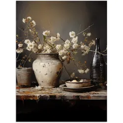 POSTER Stilleben - Blumen - Blumenstrauß - Vase - Wein Deko Wohnzimmer 60x80 cm