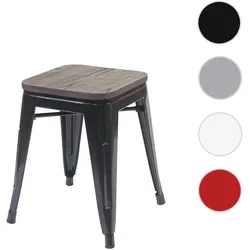 Hocker HWC-A73 inkl. Holz-Sitzfläche, Metallhocker Sitzhocker, Metall Industriedesign stapelbar ~ schwarz