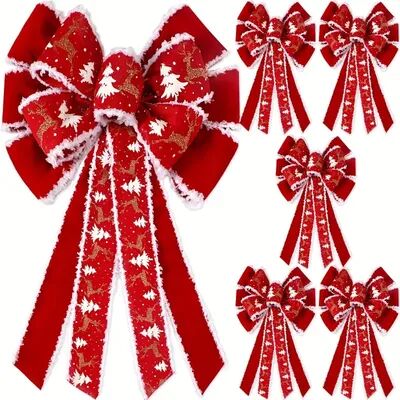 Friendly Fresh Finds Velvet Glitter Extra Large Red Christmas Wreath Bows Design For Holiday Tree Decor Velvet Glitter Extra Large Red Christmas Wreath Bows Design For Holiday Tree Decor