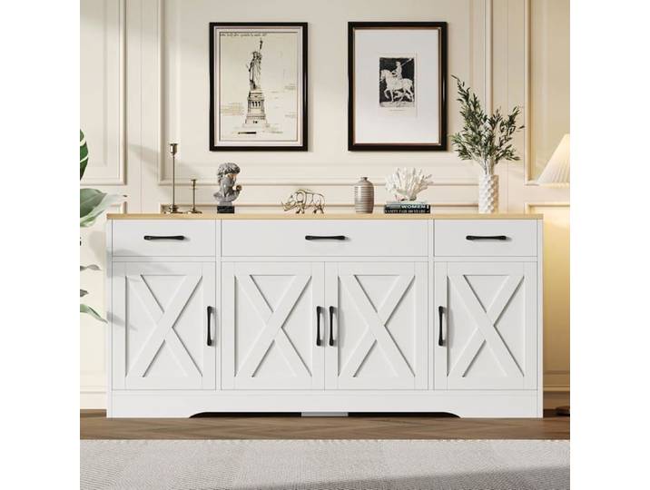Buffet blanc moderne 160x37x75 cm armoire multifonctionnelle en bois armoire de salle à manger de salon buffet blanc avec Décoration