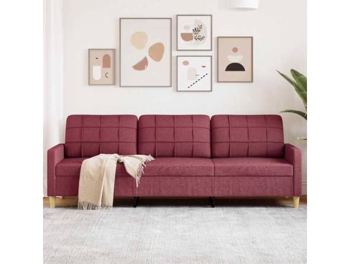 HEFZGDB Weinrotes 3-Sitzer-Sofa 210 cm Stoffbezug Polyestergewebe weich strapazierfähig atmungsaktiv Metallgestell robust stabil dick gepolsterte Sitzflächen Armlehnen Rückenkissen