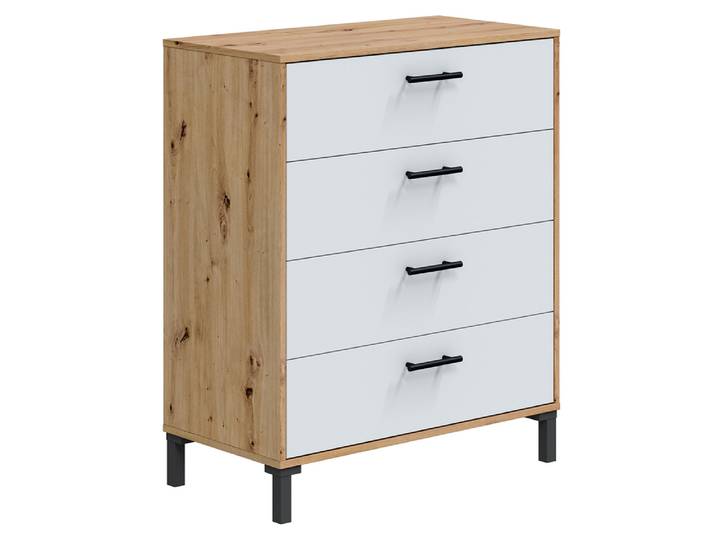 Commode 4 tiroirs Enzo Blanc/chene - Basika
