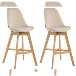Décoshop26 - Set aus 2 modernen hohen Barhockern in cremefarbenem Samt TDB10356