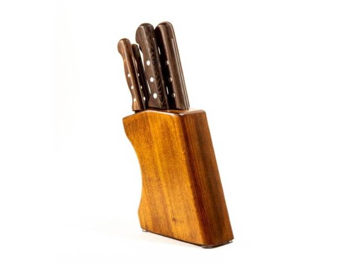 Pirge Sultan Küchenmesser Set mit Block 7 TLG Edelstahl - Vengeholz Messerset mit Hainbuchenholz Messerblock - 56 HRC Deutscher Edelstahl mit Hohem Kohlenstoffgehalt