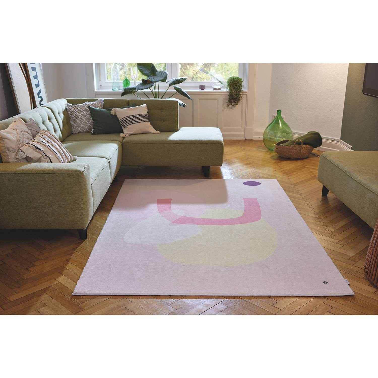 home24 Laagpolig vloerkleed Shapes roze, 140 x 200 cm, geweven stof