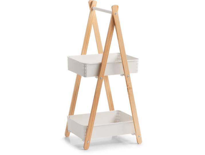 Ablageregal ZELLER PRESENT, weiß (weiß, holzfarben), B:38,5cm H:86cm T:34cm, Metall, Regale, Ablageregal, Standregal mit 2 Körben