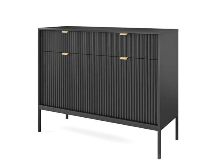 Kommode NANAIMO KSZ104 H2 R2 Schwarz 104x83x39 cm Kommode NANAIMO KSZ104 - Schwarz - Goldene Griffe - 2 Schubladen - Breite 104 cm, Höhe 83 cm, Tiefe 39 cm