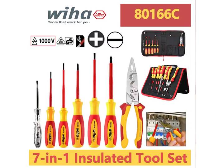 Outil d'isolation électrique 7-en-1 Wiha, stylo de mesure, pince isolante, tournevis cruciforme, outil de maintenance 80166C/80167C