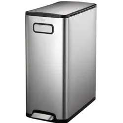 EKO Ecofly Step Bin 30 L Edelstahl matt Treteimer inklusive Inneneimer, mit Fusspedal an der Breitse, Abfalleimer, Silber, Grau