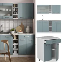 Vicco Küchenzeile R-Line Solid Weiß Blau Grau 160 cm Arbeitsplatte modern Küchenschränke Küchenmöbel
