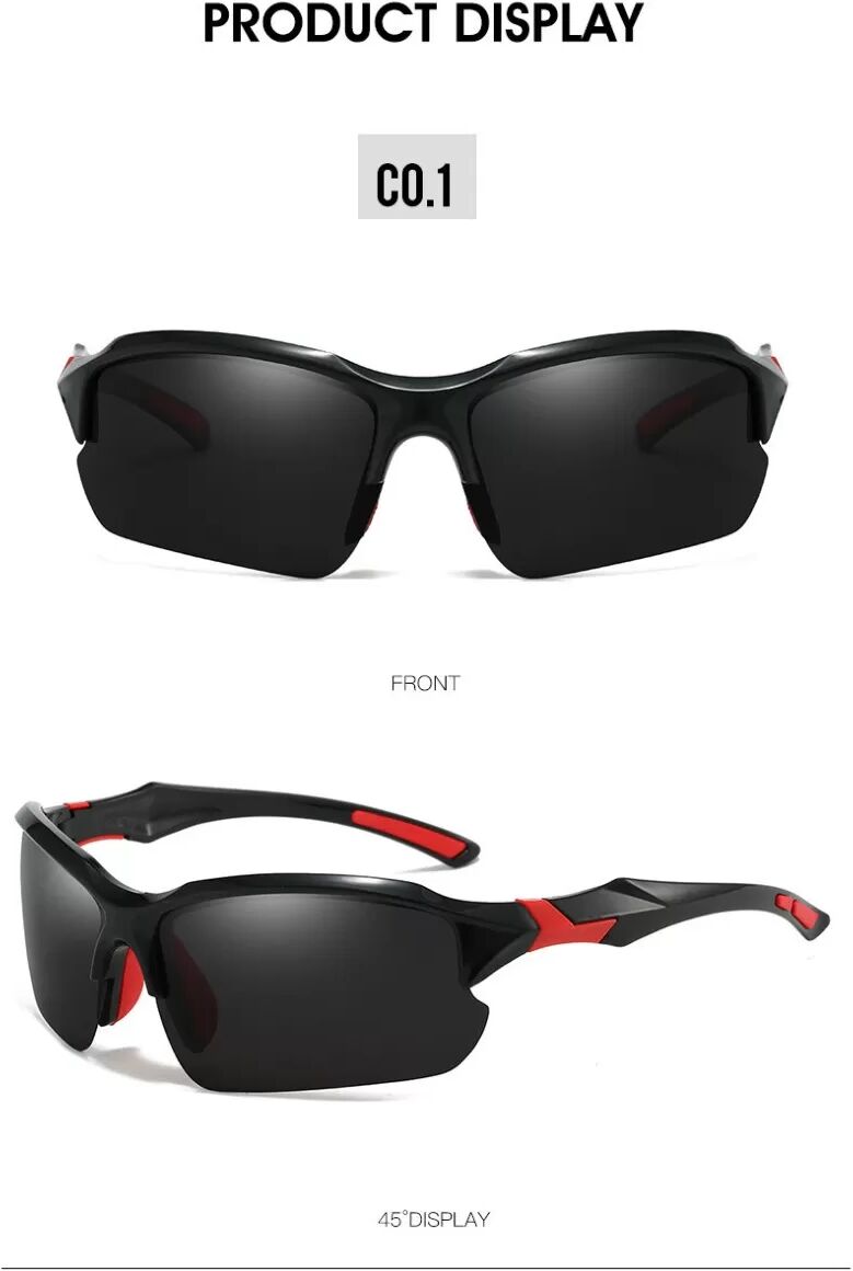 INF Polarisierte Sport-Sonnenbrille mit Schutztasche — Halbrahmen, PC+TAC-Gläser, Windschutz für Radfahren und Angeln Schwarz Rot
