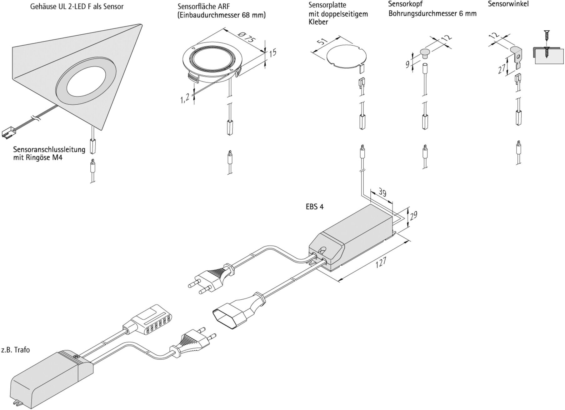 Hera Touch-Schalter 400W Sensorleitung 2m 50611030101)
