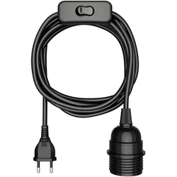 ledscom.de Kabel LEKA, Stecker, Schalter, schwarz glänzend, 3 m, Lampen-Fassung, 1x E27 max. 60W