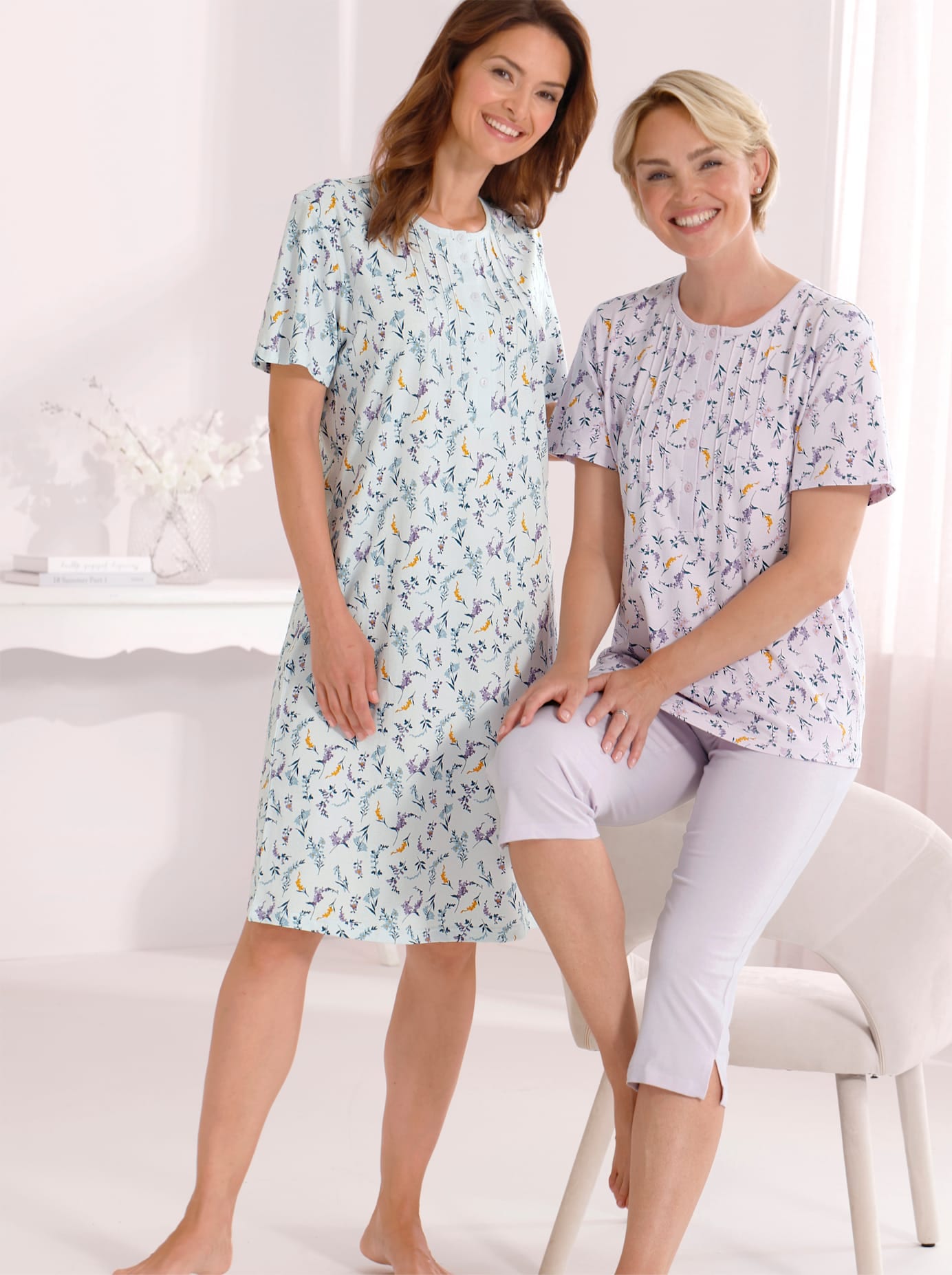 Capri-Pyjama COMTESSA, Damen, Gr. 52/54, bunt (rosé, bedruckt), 100% Baumwolle, Homewear-Sets Capri-Pyjama rosé, bedruckt 52/54