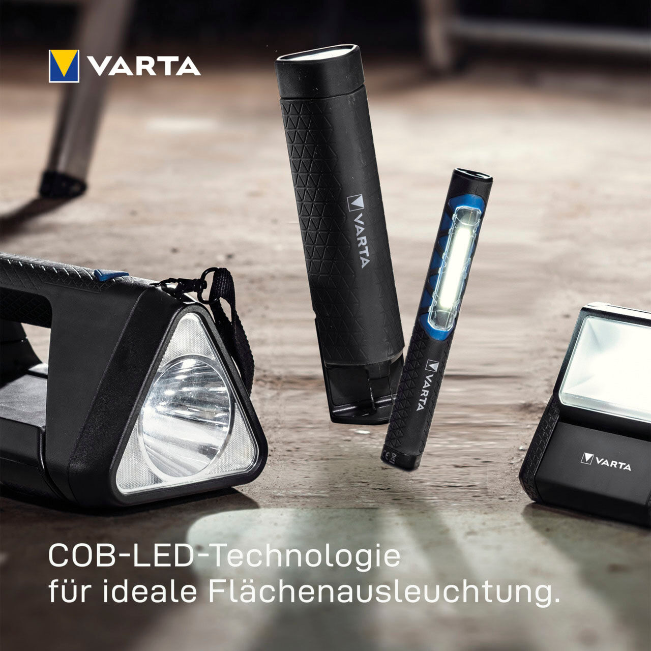 Varta Taschenlampe "WORK FLEX AREA LIGHT", schwarz, B:6,8cm H:6,1cm T:11,8cm, Mobilleuchten, für Werkzeugkästen,Befestigungsmöglichkeiten für freihändiges Arbeiten, Taschenlampe