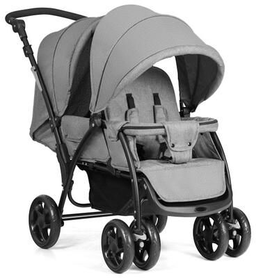 Costway Foldable Lightweight Front Back Seats Double Baby Stroller-Gray