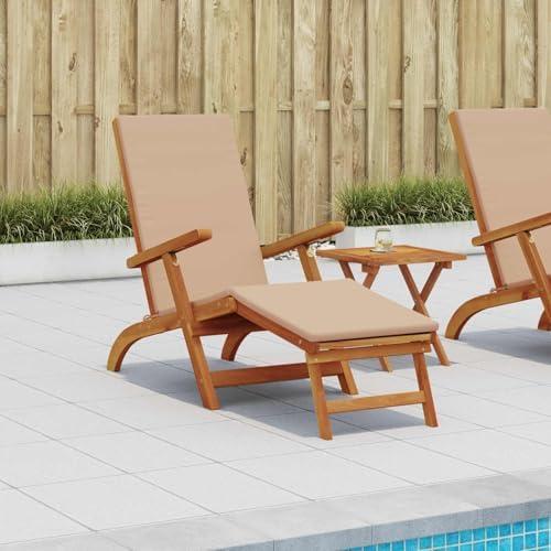 Verstellbarer und klappbarer Liegestuhl aus massivem Akazienholz mit integrierter Fußstütze, ergonomischer Form und wetterfester Ausführung für Garten, Terrasse, Balkon, Pool, Freiluft und Camping