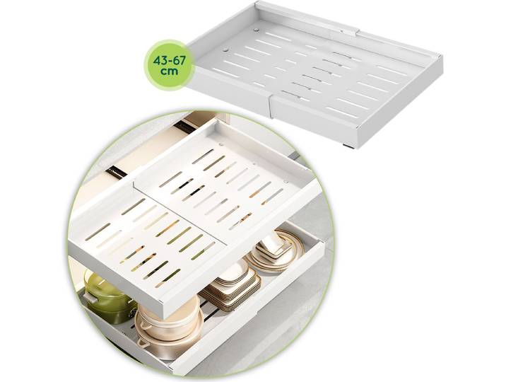 Schuiflade keukenkast - Keukenkast Organizer Ladesysteem - Wit - Verstelbaar 43 - 67 cm - Gootsteenkast Organizer