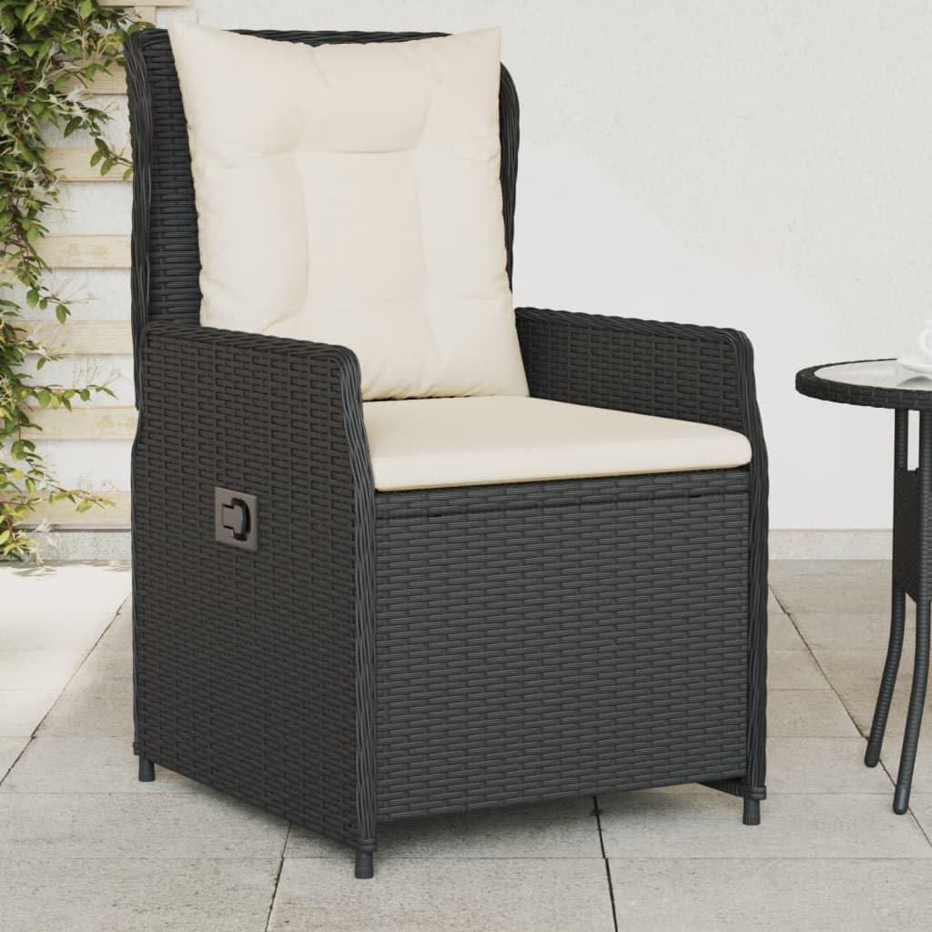 2 Gartensessel mit Kissen und Stahlrahmen, verstellbare Loungesessel für den Außenbereich, Stuhlset aus schwarzem Poly-Rattan