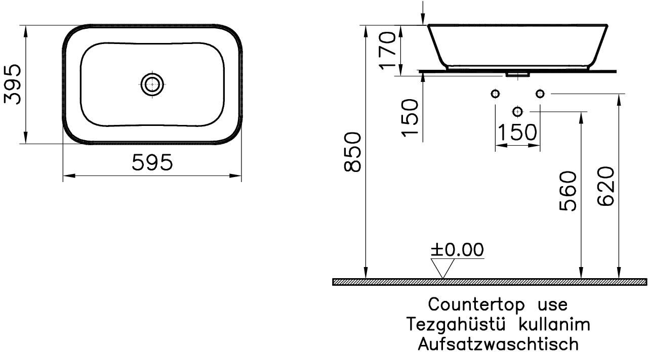 Vitra Options Geo Aufsatzschale 59,5 x 39,5 cm, ohne Überlaufloch, freistehend