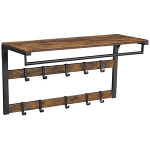 Vasagle Wandgarderobe LCR201B01, Metall / Holz, 80 x 42cm, mit Kleiderstange & 10 Haken, vintage braun
