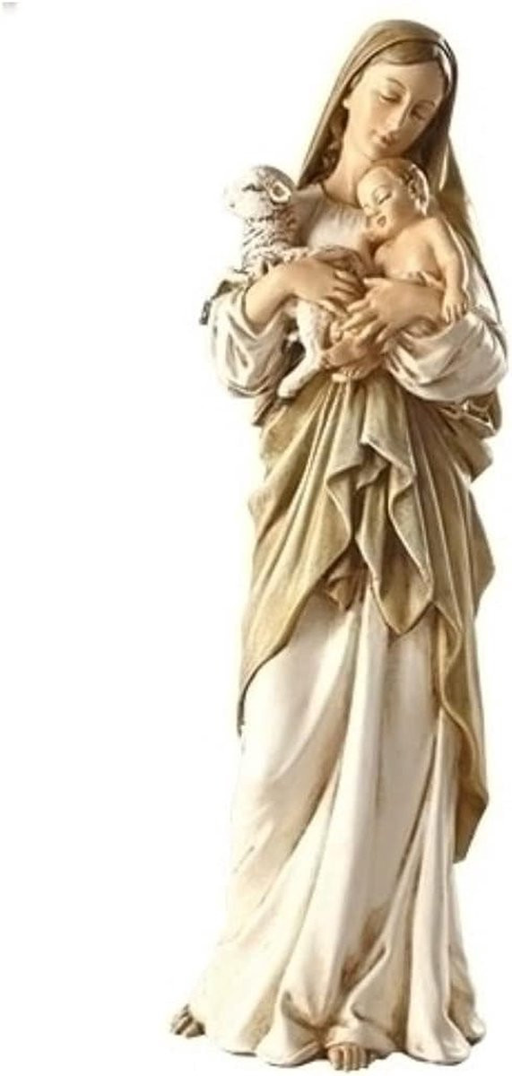 Madonna Kind Lam Religieus Beeld Beige - Hoogte: 30 cm