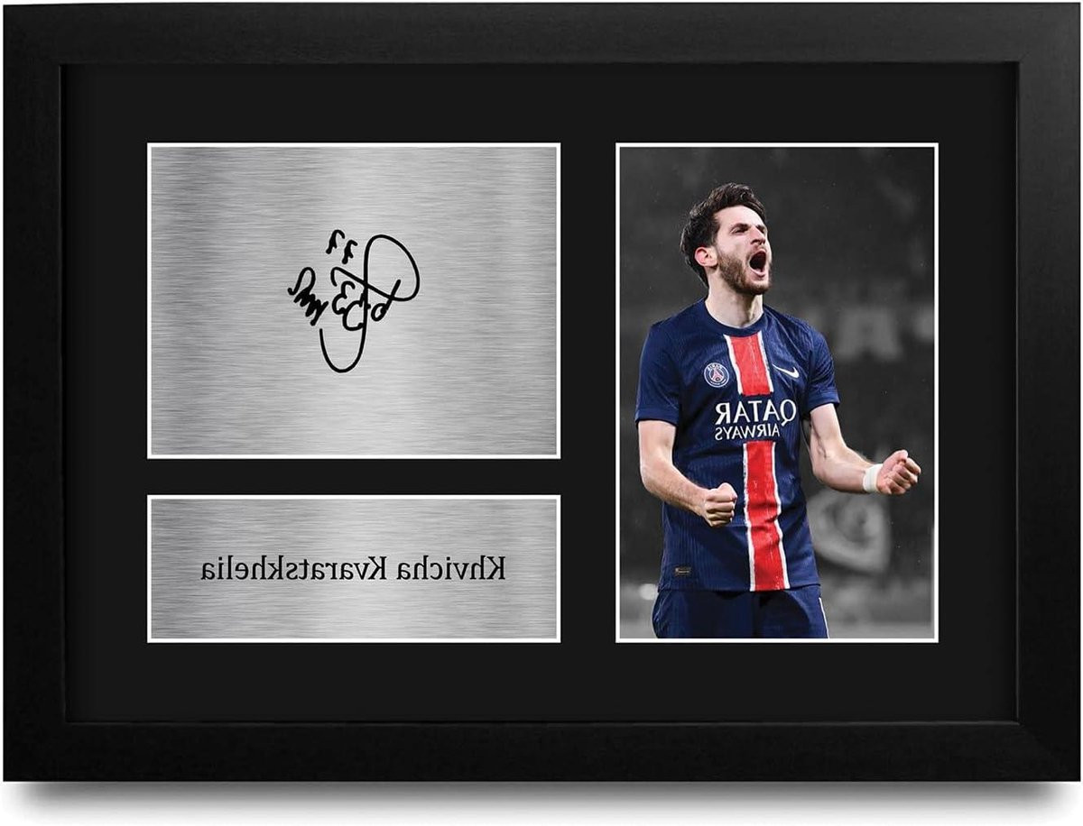Ingelijste Foto met Gedrukte Handtekening voor Voetbalfans - A4 - Blauw Rood